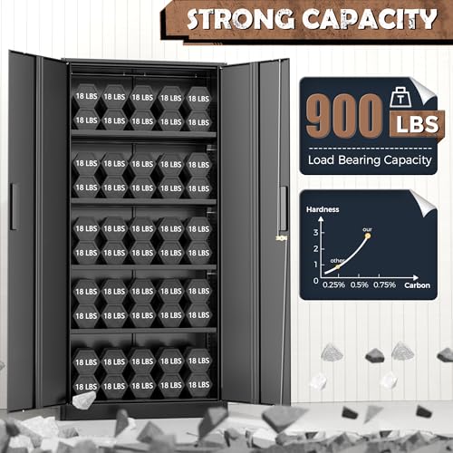 INTERGREAT Metal Storage Cabinet, 72” H Storage Cabinet with 2 Doors and 4 Adjustable Shelves for Office, Home, Garage, Pantry (Assembly Required, Black)