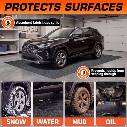 Armor All Jumbo XXL Garage Floor Mat (22' x 8'10"), Waterproof Garage Flooring, Absorbent, Premium Oil Spill Resistant Garage Pad, Durable, Protects Surfaces (Includes Double Sided Tape) (USA Made)