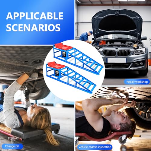 2PCS Hydraulic Car Ramps, 5T 11000lbs Heavy Duty Adjustable Steel Lift Ramps, Hydraulic Vehicle Ramps Lift Ramp for Oil Changes, Car Lifts for Home Garage, Vehicle Auto Garage Repair (Blue)