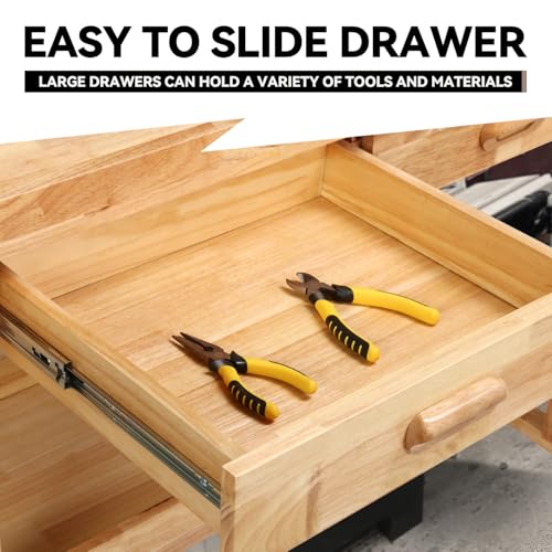 Auto Dynasty 60" Wood Workbench, Heavy Duty Woodworking Bench with Adjustable Handle, 500Lbs Load Capacity Woodworking Table Work Bench with Storage for Garage, Workshop, Home Storage (Natural)