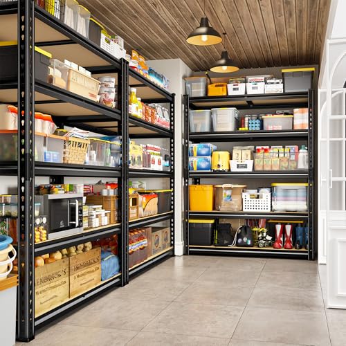 REIBII 2400LBS Storage Shelves 5 Tier Garage Shelving Heavy Duty Adjustable Garage Shelves, Utility Rack Shelf, Shelving Units for Storage Warehouse Pantry Closet, 35.5" W x 11.9" D x 72" H, Black