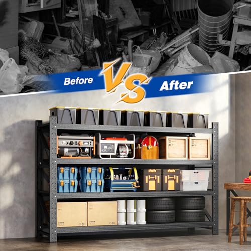 BYNSOE 71" W Garage Shelving Storage Shelves 5000LBS Metal Heavy Duty Garage Shelves Units Adjustable Storage Shelves for Industrial, Factory,71" W X 24" D X 69" H