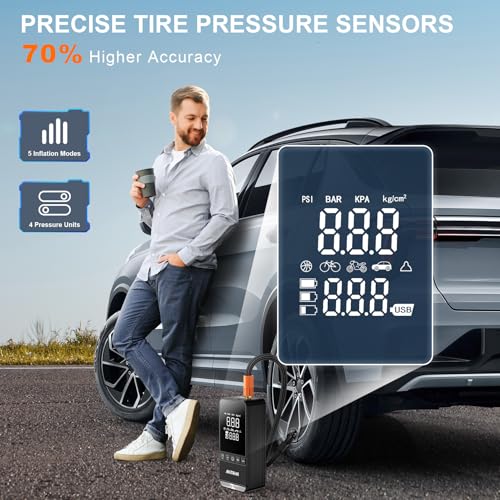 Antaha Tire Inflator Portable Air Compressor, 150 PSI Cordless Smart Air Pump for Car Tires, LED Light & Auto Shut-Off, Tires Pump for Car, Motorcycles, Bikes, Balls, Mini Bike Pump & Car Accessories