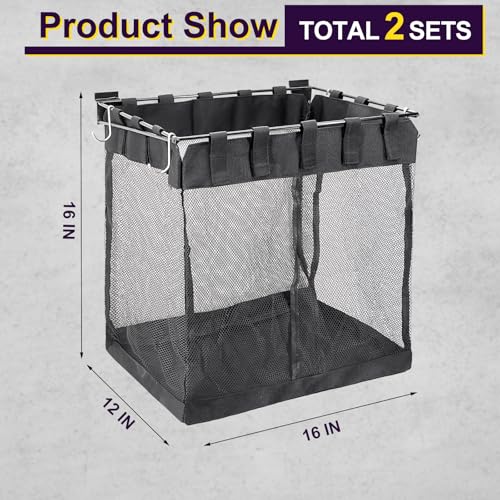 Froidesente 2 Packs Large Mesh Slatwall Baskets, 16×16×12 Inch Slat Wall Mesh Storage Baskets with 4 Hooks, 13.3 Gallon Hanging Slatwall Bins for Shop Garage Gym Display Panel Accessories (Black)