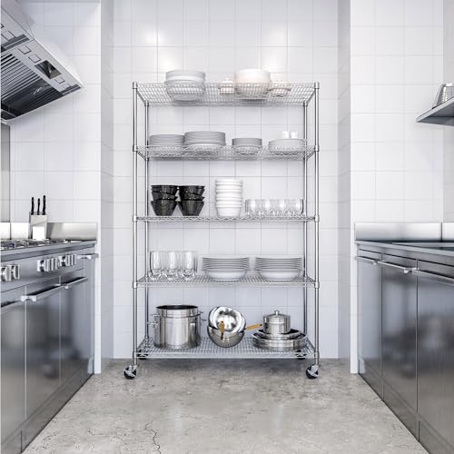 Seville Classics UltraDurable Heavy Duty NSF Solid Steel Wire Rack Storage Unit Organizer for Garage, Warehouse, Office, Restaurant, Classroom, Kitchen, 5-Tier Shelving, 48" W x 24" D