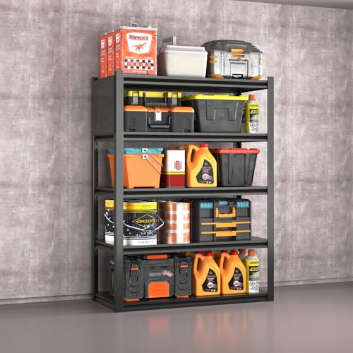Jaqiumn Metal Garage Shelving Unit, Heavy Duty Adjustable Industrial Storage Shelves, Steel Storage Rack for Garage, Warehouse, Basement, Black, 72" H x 47.2" W x 23.6" D, 1 Pack