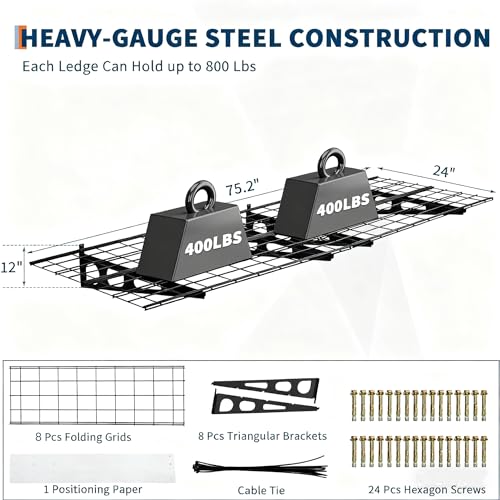 GarveeLife 2 Pack 2x6 ft Garage Storage Shelving Wall Mounted, 24 in-By-72 in 1600 LBS Heavy Duty Storage Shelves, Wall Shelve Garage Storage Rack Floating Shelves Organization for Warehouse, Laundry