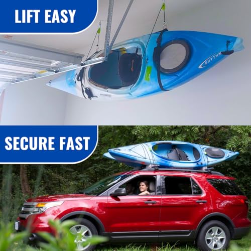 Tie Boss Kayak Hanger, Cargo Ceiling Storage, Overhead Storage, Watercraft Garage Storage, Hoist System.