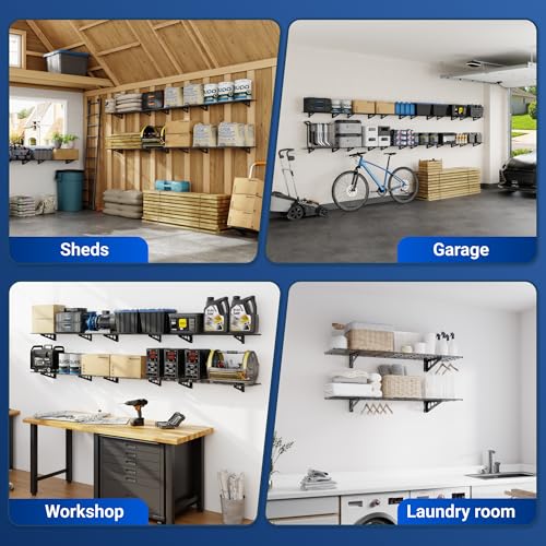 FLEXIMOUNTS 2-Pack 1x4ft 12-inch-by-48-inch Wall Shelf Garage Storage Rack Wall Mounted Floating Shelves, Black, Classic Series