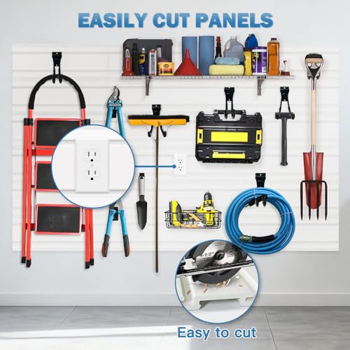 COLCUT 6PCS Slatwall Panel, Slat Wall Paneling System for Garage, PVC Garage Wall Organizer 6"x24", Slatwall Board for Workshop Organization, Retail Display, Easy Installation,White