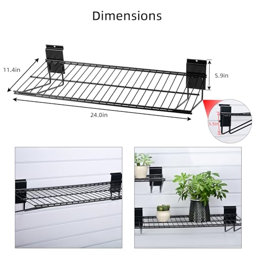 PYBTOOL Slatwall Shelves, Slatwall Accessories, Slat Wall Wire Shelf, Heavy Duty Gargage Storage Slatwall Shelf(2 Pack) (24-Inch Width)
