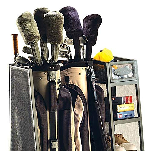 Suncast Garage Golf Bag Shelf Organizer with Leveling Feet and 5 Inch Bin for Club, Ball, and Accessory Storage, 2 Pack