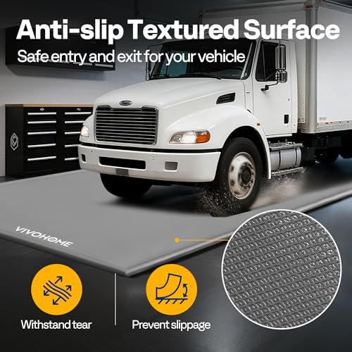 VIVOHOME Containment Mat (8'6" x 20') with Stay Put Corner, PVC Garage Floor Mats, Heavy Duty Garage Parking Mat with a Squeegee, Gray