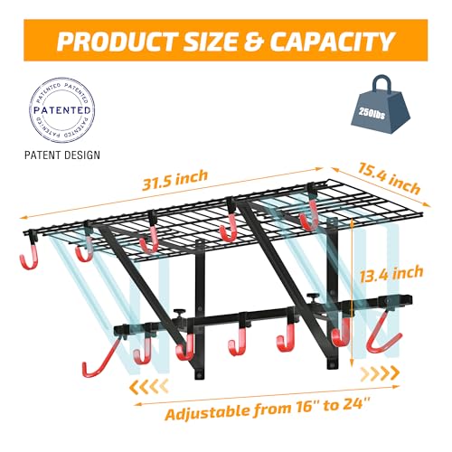 PLKOW Garage Wall Shelving Includes Bike Hooks, Sturdy Adjustable Garage Shelving Wall Mount Garage/Organizer (Black, 2-Pack)
