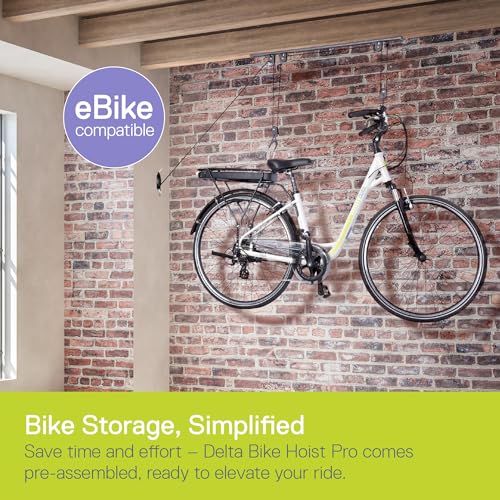 Bike Hoist Pro Ceiling Bike Rack by Delta Cycle (2-Pack) - Pre-Assembled Bike Hangers for Garage Holds Up to 100 lbs - Auto-Locking - Fully Adjustable for Any Bicycle, Kayak Hoist, Or Canoe Hoist