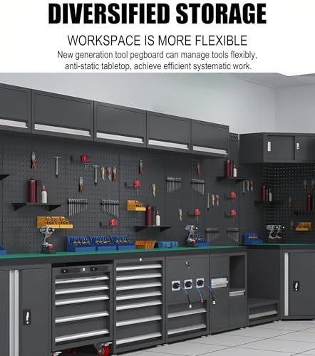 Heavy Duty Garage Storage Cabinet System 4/6/8/10-Piece, Modular Garage Cabinets with Workbench & Rolling Cart for Workshop Organization (grey, 6-pcs)