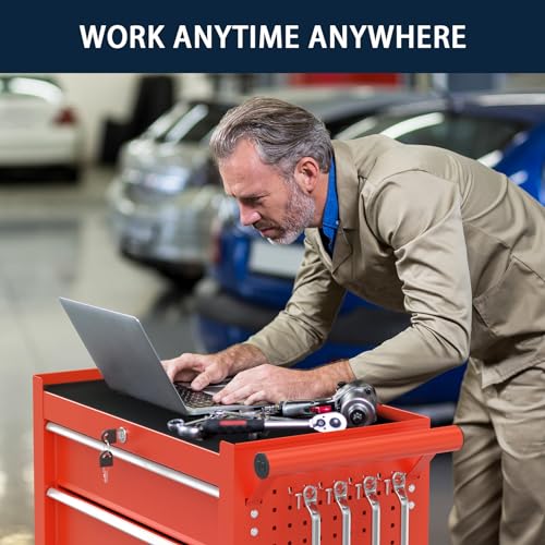 OAKANDO 5-Drawer Metal Rolling Tool Chest with Wheels,Tool Storage Cabinet with Locking System，Toolbox with Wheels for Garage, Warehouse, Workshop, Repair Shop (Red, 5-Drawer)