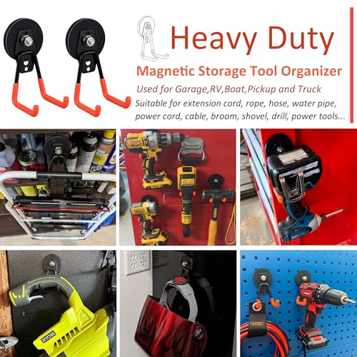 ULIBERMAGNET Heavy Duty Magnetic Garage Hook,10 Pack Strong Large Magnet Hooks for Power Drill,Garden Tools,Hose,Pegboard,Garage, Workshop,Magnetic Storage Hooks for Indoor Outdoor Hanging(Orange)