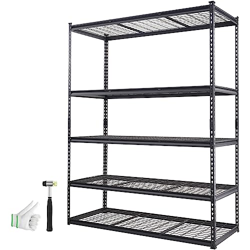 VEVOR Storage Shelving Unit, 5-Tier Adjustable, 2000 lbs Capacity, Heavy Duty Garage Shelves Metal Organizer Wire Rack, Black, 60" L x 24" W x 78" H for Kitchen Pantry Basement Bathroom Laundry Closet