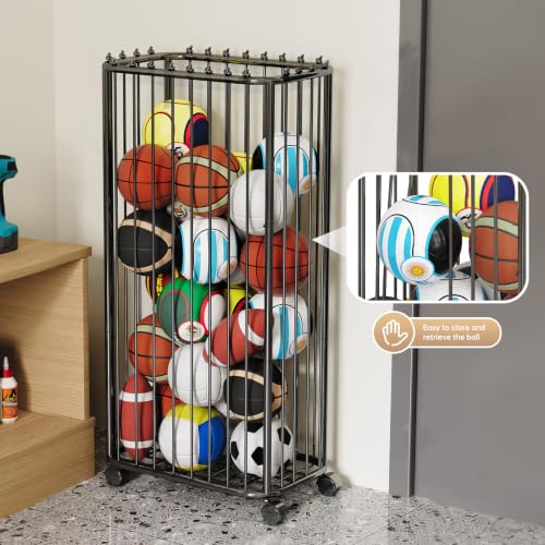 jiedihome Garage Ball Storage Rack, Metal Sports Equipment Organizer, Black