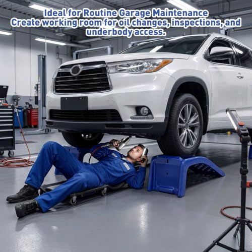 Heavy Duty Car Ramps for Oil Changes, 2 Pack Solid Steel Vehicle Ramps, 8,000 LBS Capacity Per Pair, 35" x 12" x 9.5", Auto Service Ramps, 9" Tire Track Width, Traction Hole Surface, Blue