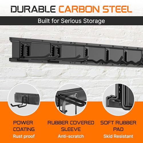 Evalote "48 Garage Tool Organizer Wall Mount - Heavy Duty 520lbs Metal Storage Rack, Easy Install Adjustable Hooks for Garden Tools Brooms