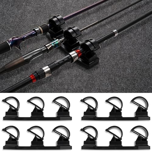 VEYWANE Fishing Rod Racks for Boat/Wall/Truck Bed, 3-Poles Storage Holders with Rubber Band Clips 2 Packs