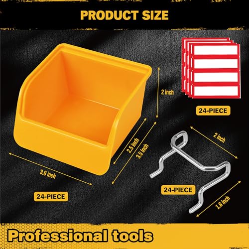 ELEAD Pegboard Bins Organizer Set 24-Pack - Durable Storage Tray for Screws, Nuts, Bolts, Hardware, Crafts, Accessories | Fits Standard Pegboards | 24 Labels for Garage Workshop Craft Room