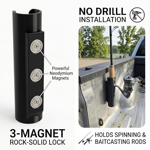 Magnetic Fishing Rod Holder for Car (2 Pcs),No-Drill Truck Bed Fishing Rod Holder,Magnetic Car Fishing Rod Holder for Truck, SUV, Garage Door & Golf Cart, Wall-Mounted Fishing Rod Storage Rack