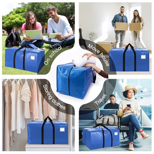 VELVETSURE Heavy Duty Extra Large Moving Bags W/Backpack Straps - Strong Handles & Zippers, Storage Totes For Space Saving, Fold Flat, Alternative to Box and Bin (Set of 6, Multicolor)