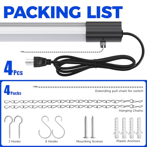 Barrina BS84 LED Shop Lights for Workshop 4FT, 84W, 10000LM, 5000K Linkable Light Fixture for Garage, Basement, Hanging or Flush Mount, ETL, 4 Packs
