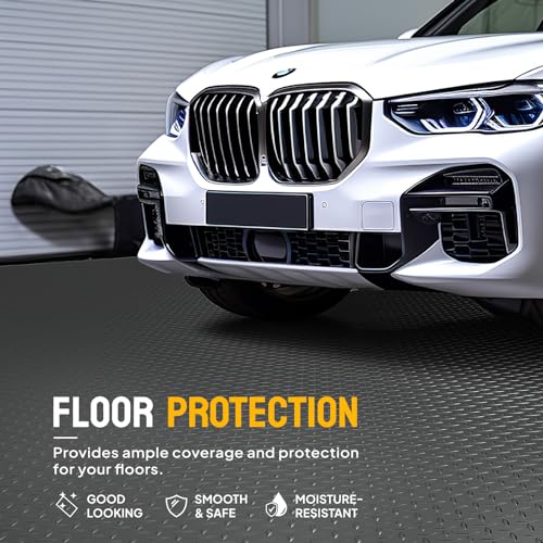 TUFFIOM 7.5 x 17 FT Garage Floor Mat, Thickened Diamond Plate PVC Garage Mats Flooring Roll for Under Car, Garage Car Parking Mats for Compact SUVS, Sports Car