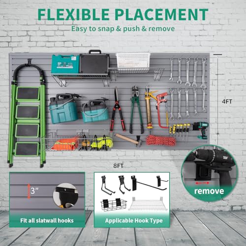 FRAYSCENT Slat Wall Paneling Garage Slat Wall Storage Systems Slatwall Panels Power Tool Organizer Wall Mount, PVC Garage Storage & Organization Products Slate Board (Grey, 4ft x 8ft)