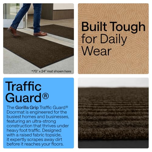 GORILLA GRIP Waterproof Traffic Guard Door Mat, Heavy Duty Entryway Mats, Strong Backing Commercial Utility Rugs for Office Hallway, Garage Floor and Home, Low Profile Carpet Runner, 29x17, Brown