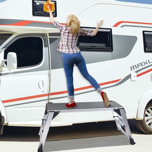 Aluminum Work Platform Large Size Step Stool Folding Portable Work Bench with Non-Slip Mat Capacity 660 LBS Heavy Duty 38" l X 15" w/660lbs