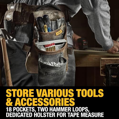DEWALT Leather Tool Belt Organizer with 18 Pockets, Heavy Duty Construction (DWST550113)