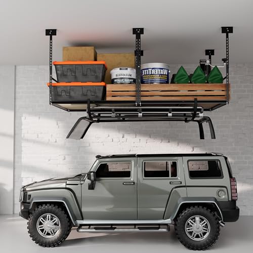 STORKING 3x6 Ft Overhead Garage Storage Rack, 28-41 inch Height Adjustable Ceiling Mounted Organization Rack, 550 lbs Weight Capacity, 36"x72" Heavy Duty Space-Saving Metal Rack for Garage Storage