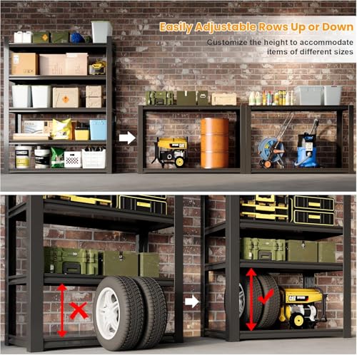 48''W Garage Shelving,3300LBS Heavy Duty Garage Shelving,73.2"H Industrial Shelving,Adjustable Storage Shelf Unit with Double Layer Posts for Garage,Basement,Warehouse,Commercial,Black 5 Tier