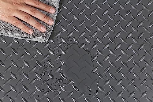 G-Floor Lite Diamond Tread Pattern Slate Grey Vinyl Rollout Garage Flooring Protector Mat for the Garage and Beyond - 7'6" x 14' Size