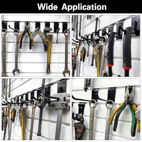 3-H Heavy Duty Slatwall Hooks 20 Pack, Straight & Double Slat Wall Hangers, Extra Thick Backplate for Straight Hooks, Proslat Compatible Garage Storage Organizer(Black)