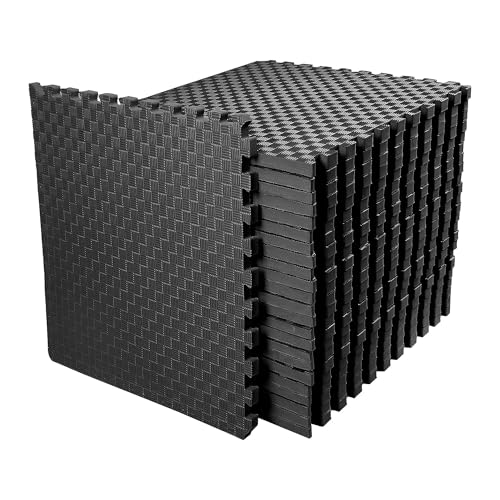 BalanceFrom 24x24 Inch Puzzle Exercise Mat, EVA Interlocking Foam Gym Floor Tiles, Black - Non-Slip Flooring for Home Workout, Fitness Studio, or Playroom, 1' Thick, 72 Sq Ft, 18 Pcs