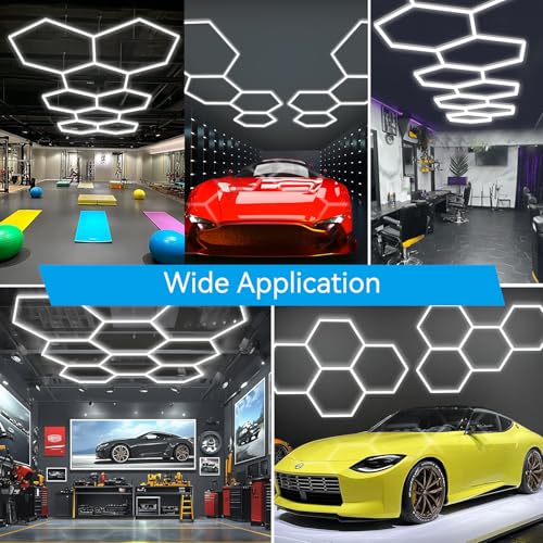LZHOME Hexagon LED Garage Light: Super Bright 40000LM Honeycomb Garage Light, 8 Hex DIY Hexagon Led Lights for Gym Basement Hair Salon