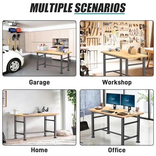 EVERHANGER Workbench for Garage, Adjustable Height Work Table, Heavy Duty Rubber Wood Top Workstation for Workshop, 47.5 x 23.5 Inch