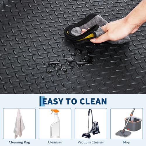 GarveeTech 7.5 x 20 ft Garage Floor Mat, 2.8 mm Thickened Flooring Roll Diamond Plate PVC Rubber Trailer Mat, Non-Slip Floor Protector Mat for Garage, Warehouse, Gyms, Trailer, SUV