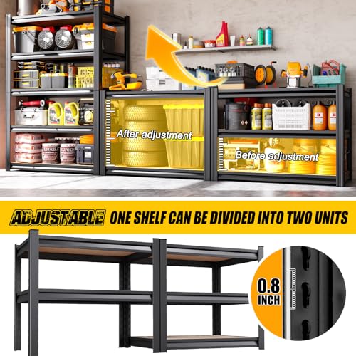 JOJUOU Garage Shelving for Home & Workshop Organization, 5-Tier Adjustable Metal Storage Rack for Tools, Storage Bins & Household Items, Utility Shelf for Garage, Pantry, 71" H x 32" W x 14" D