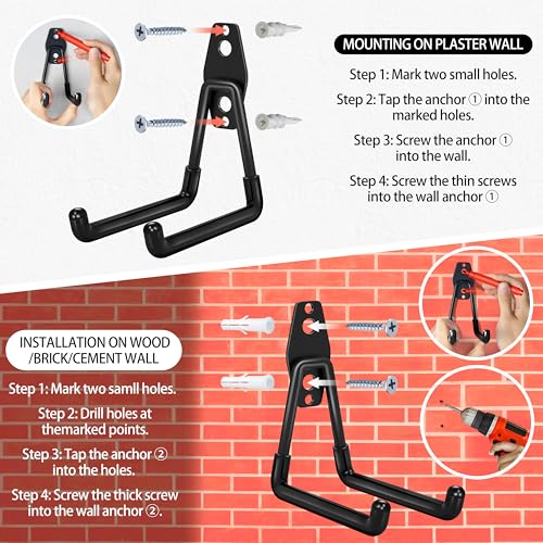 Kodreat 18 Pack Garage Hooks Heavy Duty - Anti-Slip Coating， Garage Storage Hooks for Hanging Bike，Ladder，Garden Tools，Hose