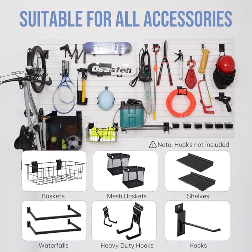 Slatwall Panels Garage Slat Wall Storage Systems Garage Wall Organizer, Slatwall Panels Slat Board PVC Wall Panels Slatwall Displays Garage Tool Organizer Wall Mount Slate Wall, White, 8'Lx4'W