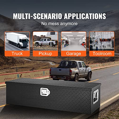 VEVOR Heavy Duty Aluminum Truck Bed Tool Box, Diamond Plate Tool Box with Side Handle and Lock Keys, Storage Tool Box Chest Box Organizer for Pickup, Truck Bed, RV, Trailer, 39"x13"x10", Black