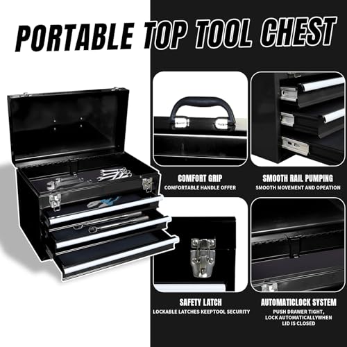 TCE ATBD134U-BLACK Torin Rolling Garage Workshop Tool Organizer: Detachable 3 Drawer Tool Chest with Large Storage Cabinet and Adjustable Shelf, Black
