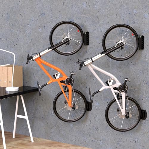 UmeHome Swivel Bike Wall Mount, Bike Hangers for Garage, Space-Saving Bike Storage, Sturdy Bicycle Rack Can Holds Up to 77 lbs, Easy Install, 2 Pack